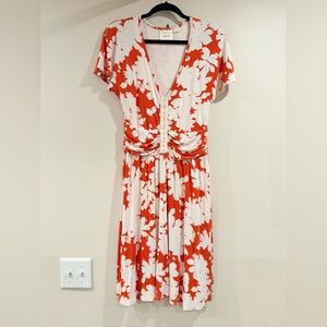 🔥Maeve Floral V-Neck Cream/Orange Dress Knee Length Sz L EUC🔥